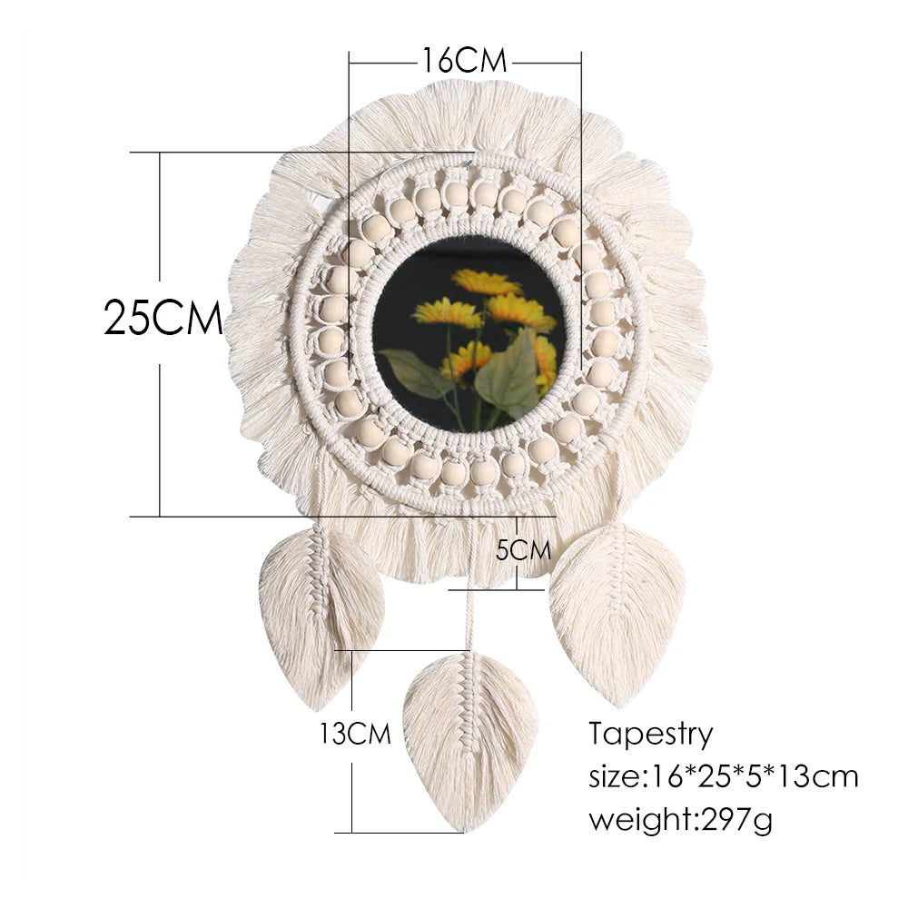 Boho Decorative Mirrors Macrame Round Mirror Aesthetic Room