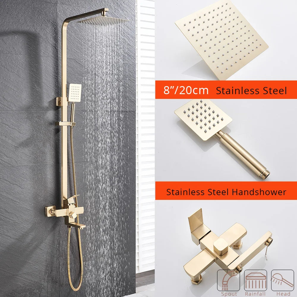 Rozin Chrome Shower Faucet Wall Mounted Bathroom Rainfall