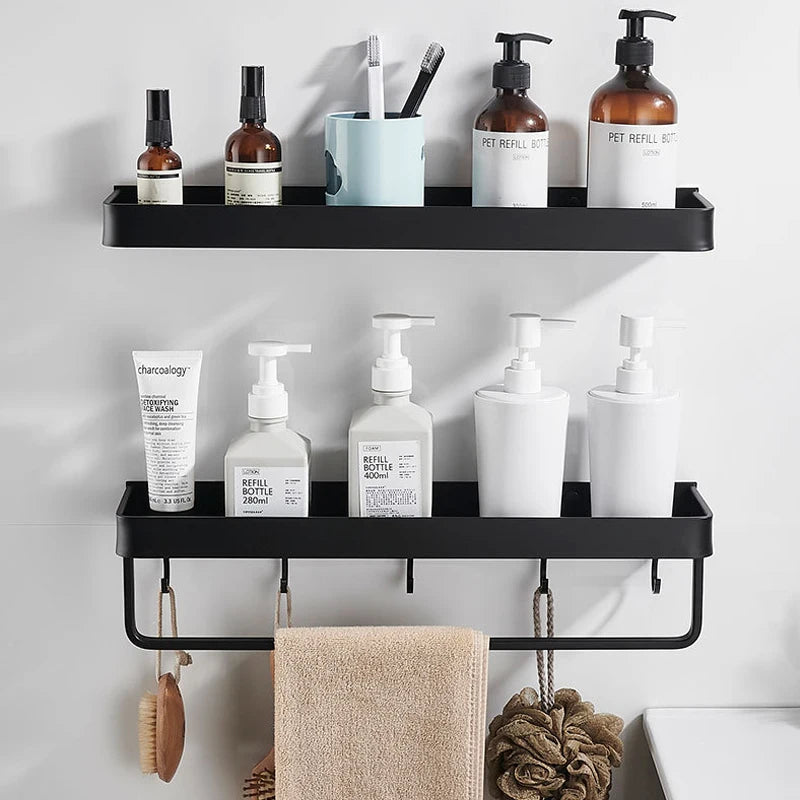 Black / White Bathroom Shelf Shampoo Holder Storage