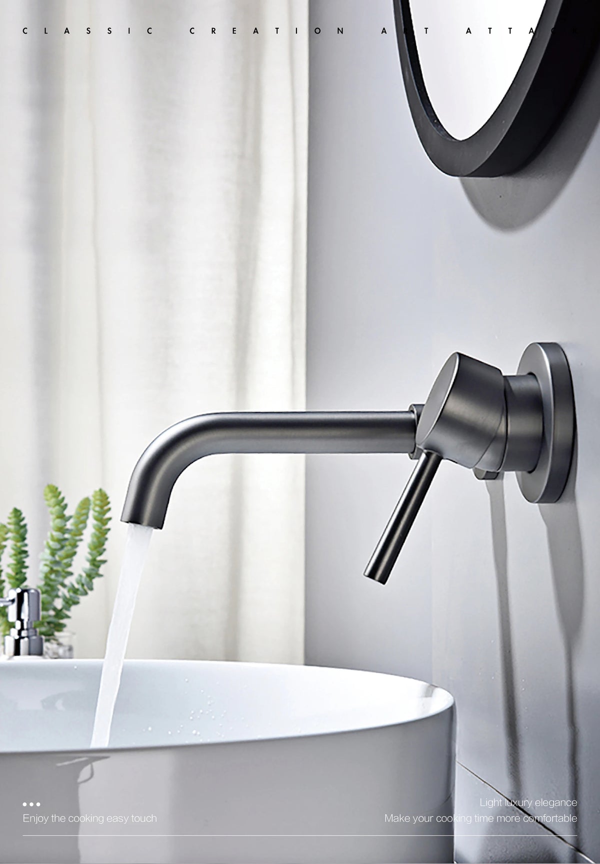 Modern Wall-Mounted Black Brass Bathroom Faucet Concealed Design