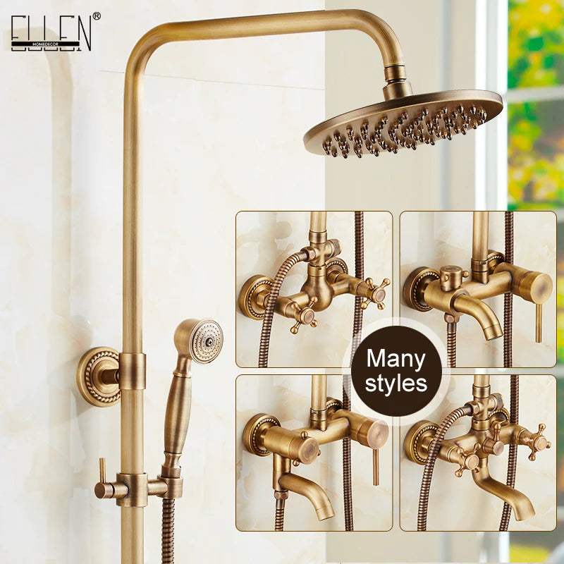 Antique Rain Shower Faucets Hand Brass Wall Mounted