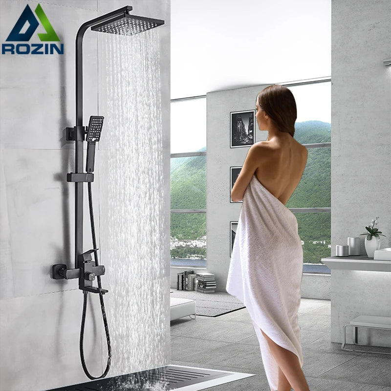 Rozin Chrome Shower Faucet Wall Mounted Bathroom Rainfall
