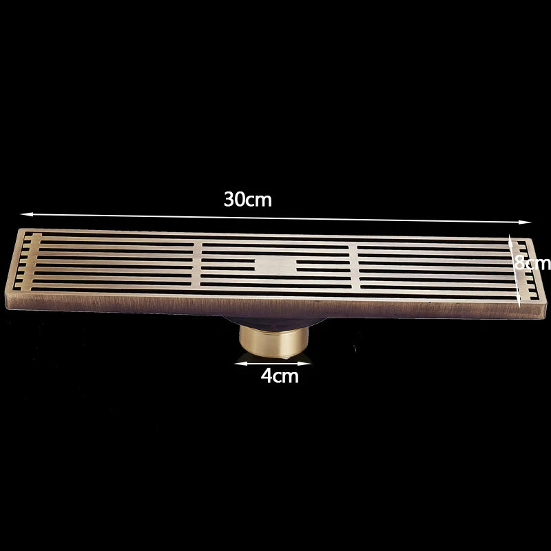 30cmx8cm Rectangle Brass Antique Brushed Carvd Drain Bathroom