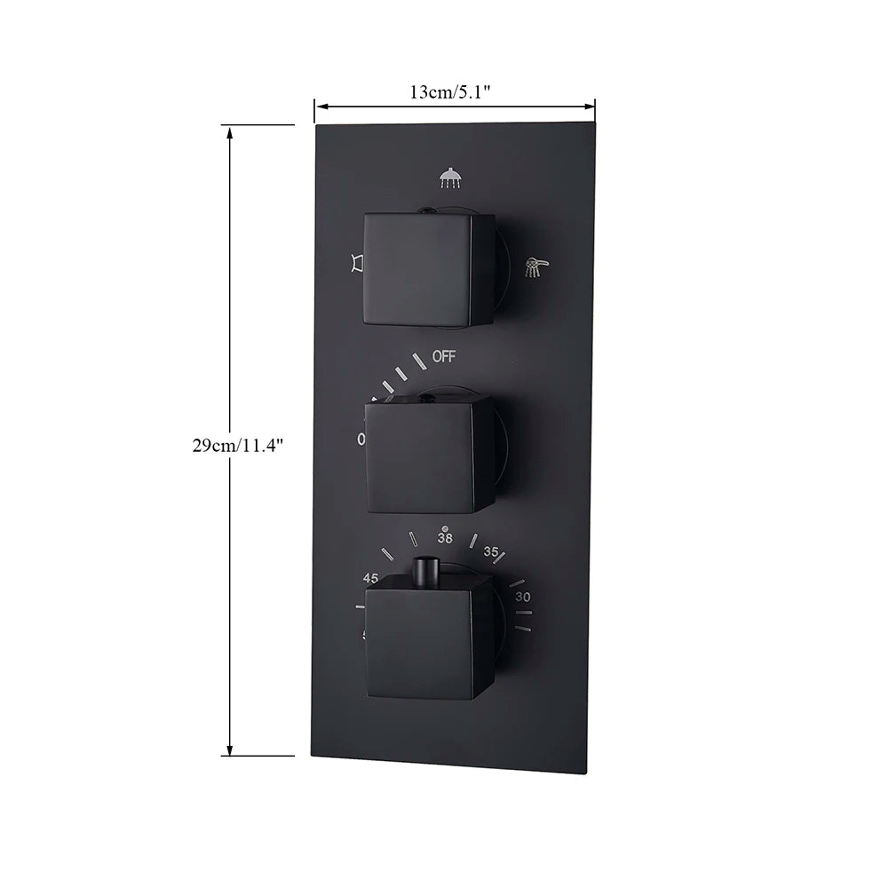 Matte Black Way Thermostatic Mixer Valve Bathroom Concealed