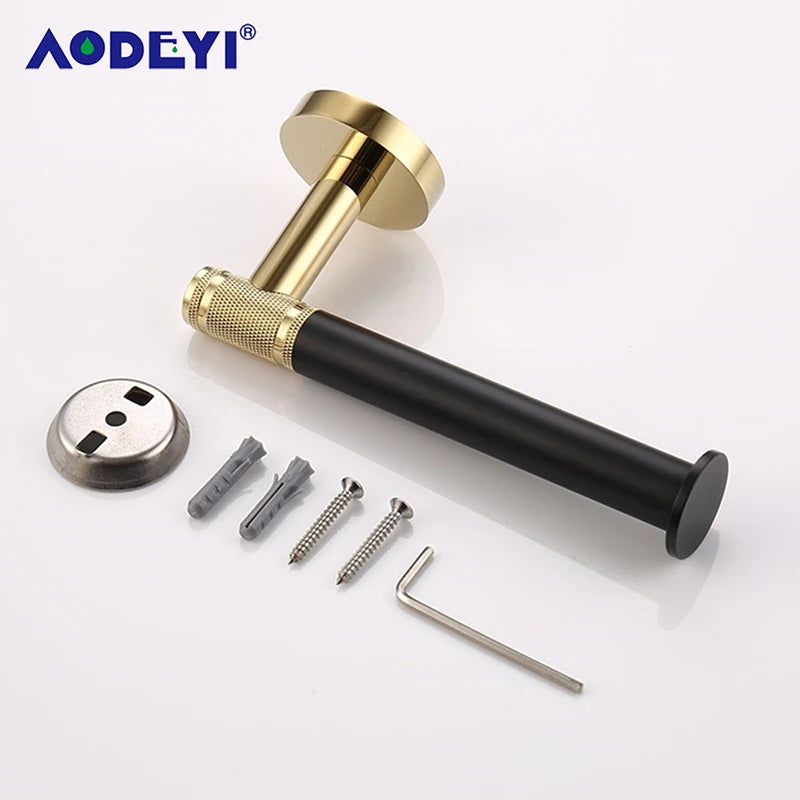 Bathroom Hardware Black Robe Hook Gold Towel Rail