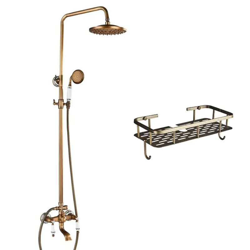 Antique Brass Shower Faucet Inch Rainfall Shower Head