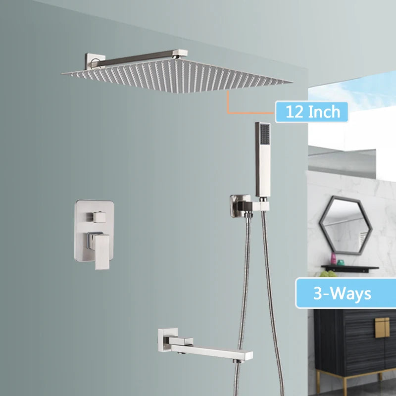 Rozin Wall Mount Rainfall Shower Faucet Brushed Nickel