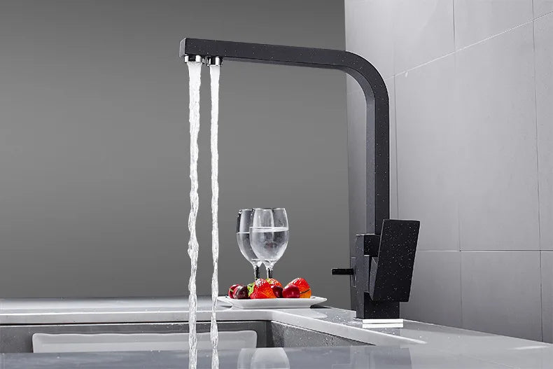 Contemporary Brass Matte Black Square 3-Way Purified Sink