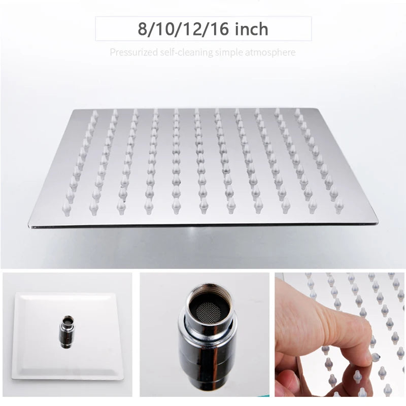 Bathroom Wall Mount Thermostatic Rainfall Shower Faucet Chrome