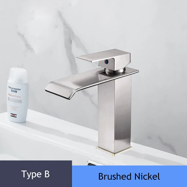 Handle Waterfall Matte Black Bathroom Basin Faucet Waterfall