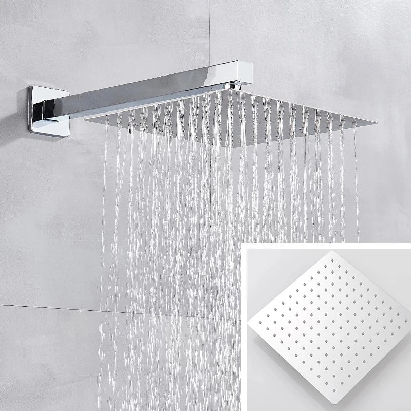 Bathroom Wall Mount Thermostatic Rainfall Shower Faucet Chrome