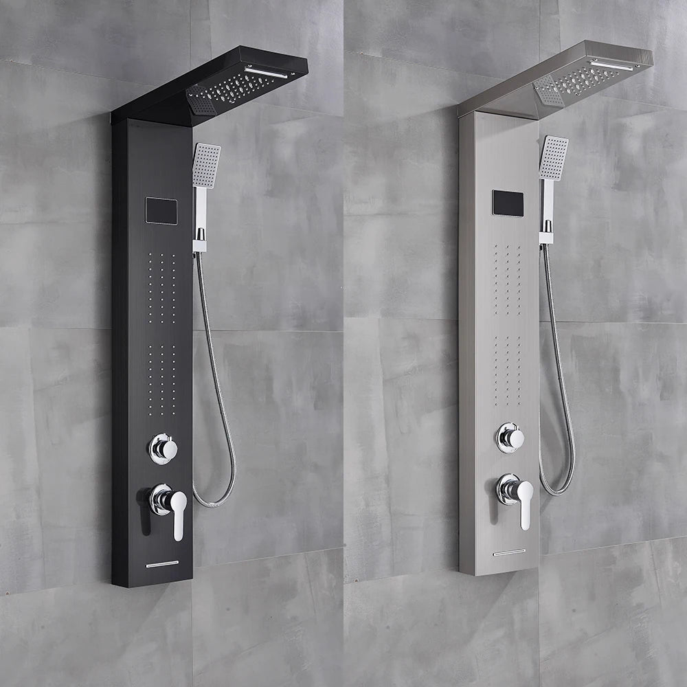 Bathroom Led Light Rain Waterfall Shower Panel Faucet