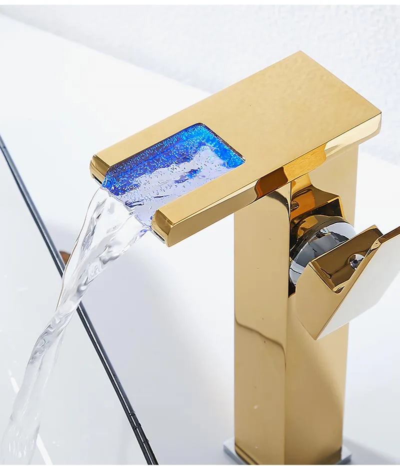 Bathroom Hydropower Led Waterfall Faucet Sink Basin Mixer