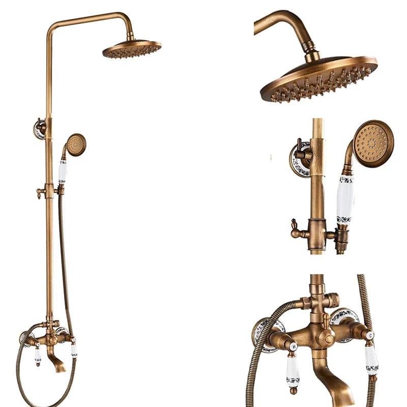 Antique Brass Shower Faucets Rainfall Shower Head Brass