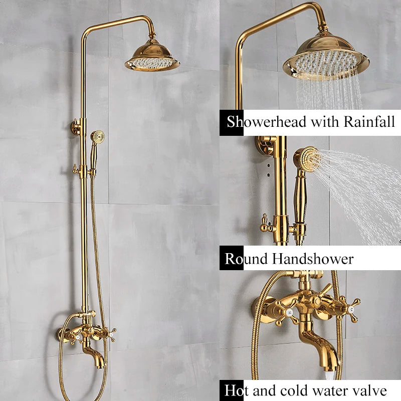 Shbshaimy Antique Brass Bathroom Shower Wall Mounted Rainfall