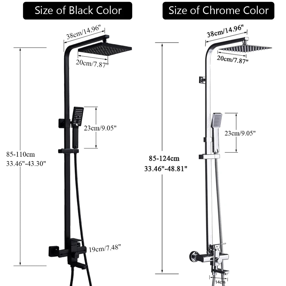Rozin Chrome Shower Faucet Wall Mounted Bathroom Rainfall