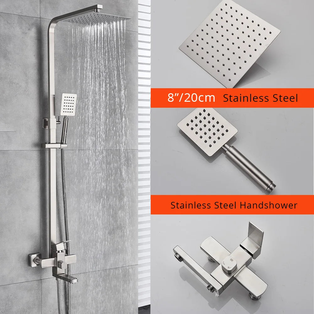Rozin Chrome Shower Faucet Wall Mounted Bathroom Rainfall