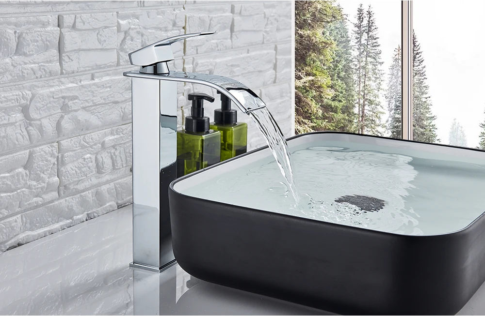 Rozin Waterfall Bathroom Sink Faucet Deck Mount Cold