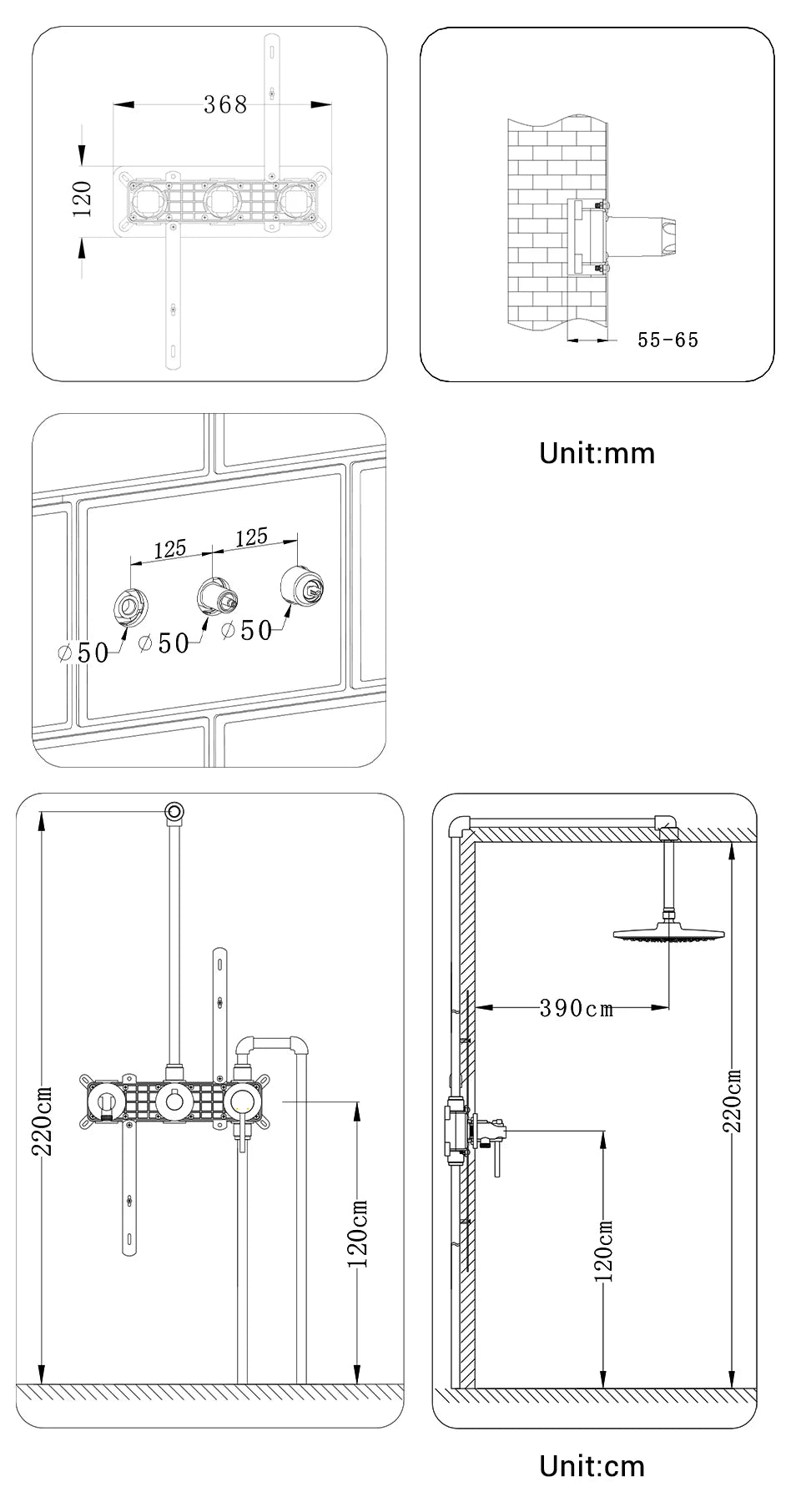 Bathroom Shower System Rainfall Shower Faucet Black Mixer