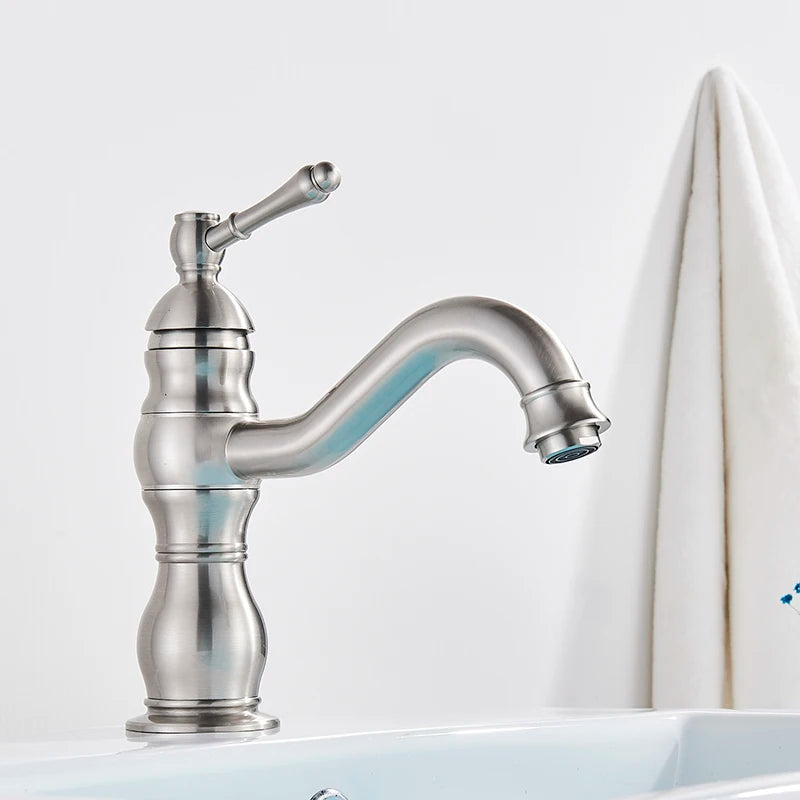 Luxurious Antique Bathroom Basin Faucet Brass Deck Mounted
