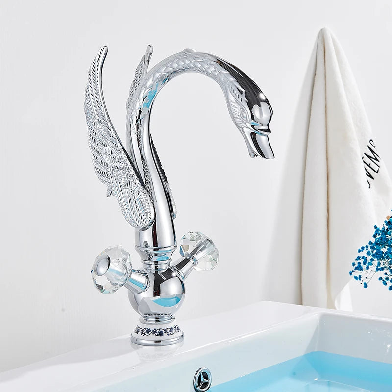 Rozin Luxury Golden Basin Faucet Golden Swan Shape