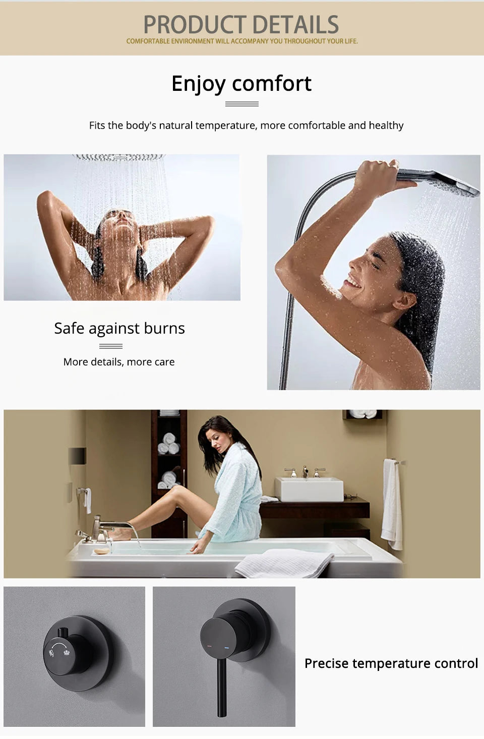 Bathroom Shower System Rainfall Shower Faucet Black Mixer