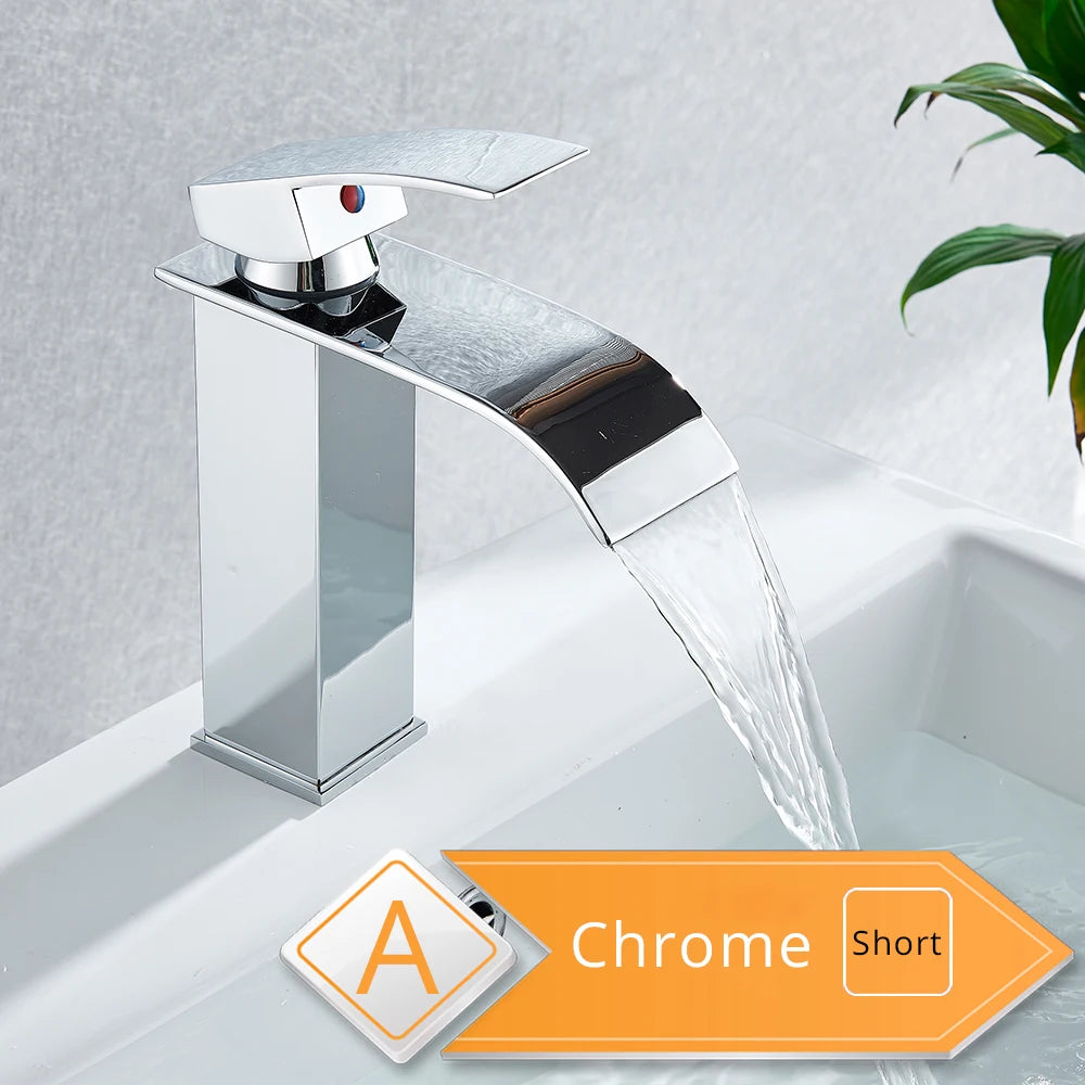 Rozin Waterfall Bathroom Sink Faucet Deck Mount Cold
