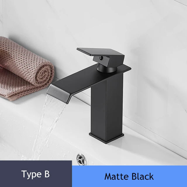 Handle Waterfall Matte Black Bathroom Basin Faucet Waterfall
