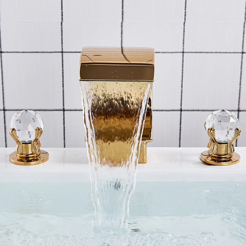 Saeuwtowy Crystal Handle Waterfall Bathroom Basin Faucet Hole