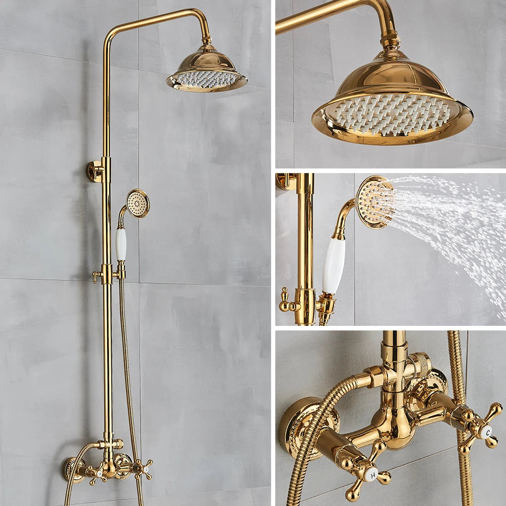 Rozin Gold Bathroom Shower Faucet Wall Mounted Brass