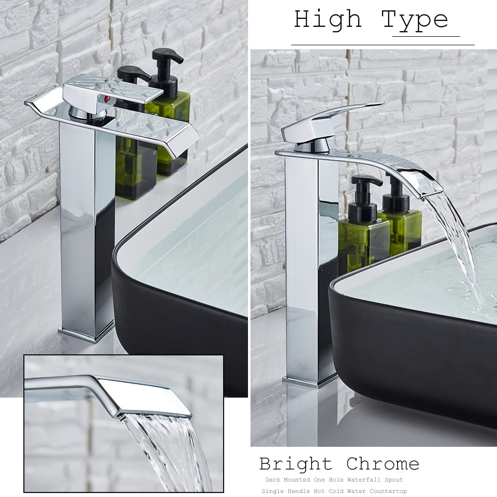 Rozin Waterfall Bathroom Sink Faucet Deck Mount Cold