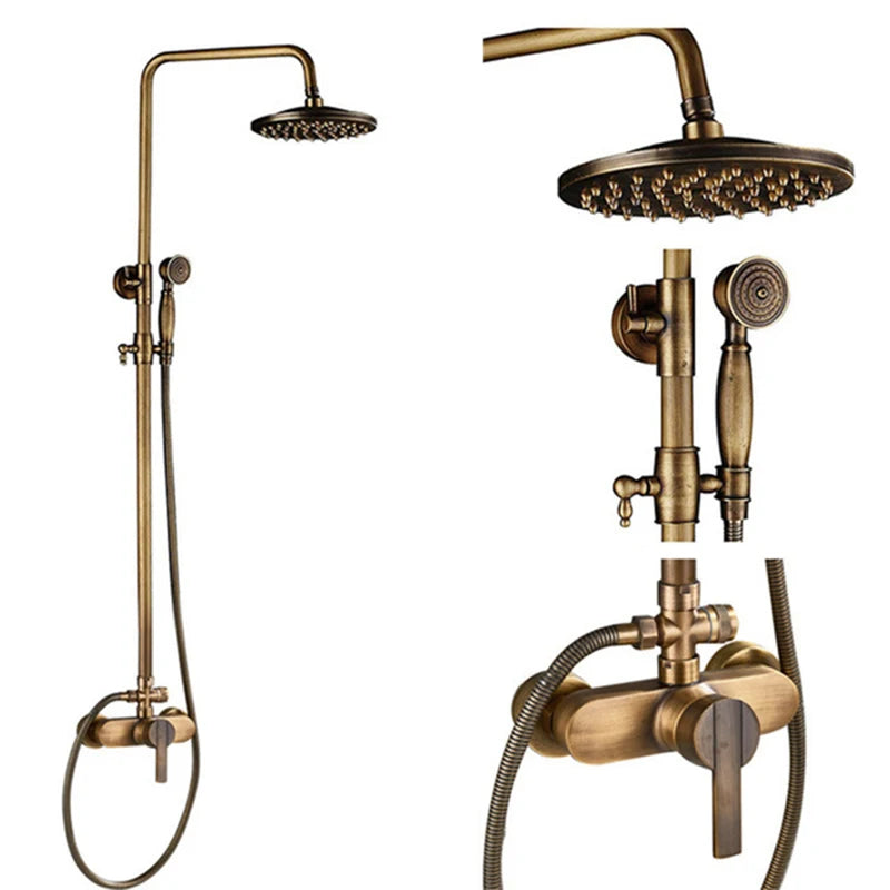 Antique Brass Bathroom Shower Faucets Rainfall Shower Head