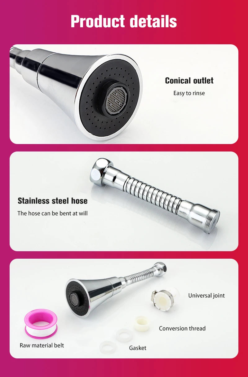 Universal Water Faucet Adjustable Pressure 360 Degree Rotating