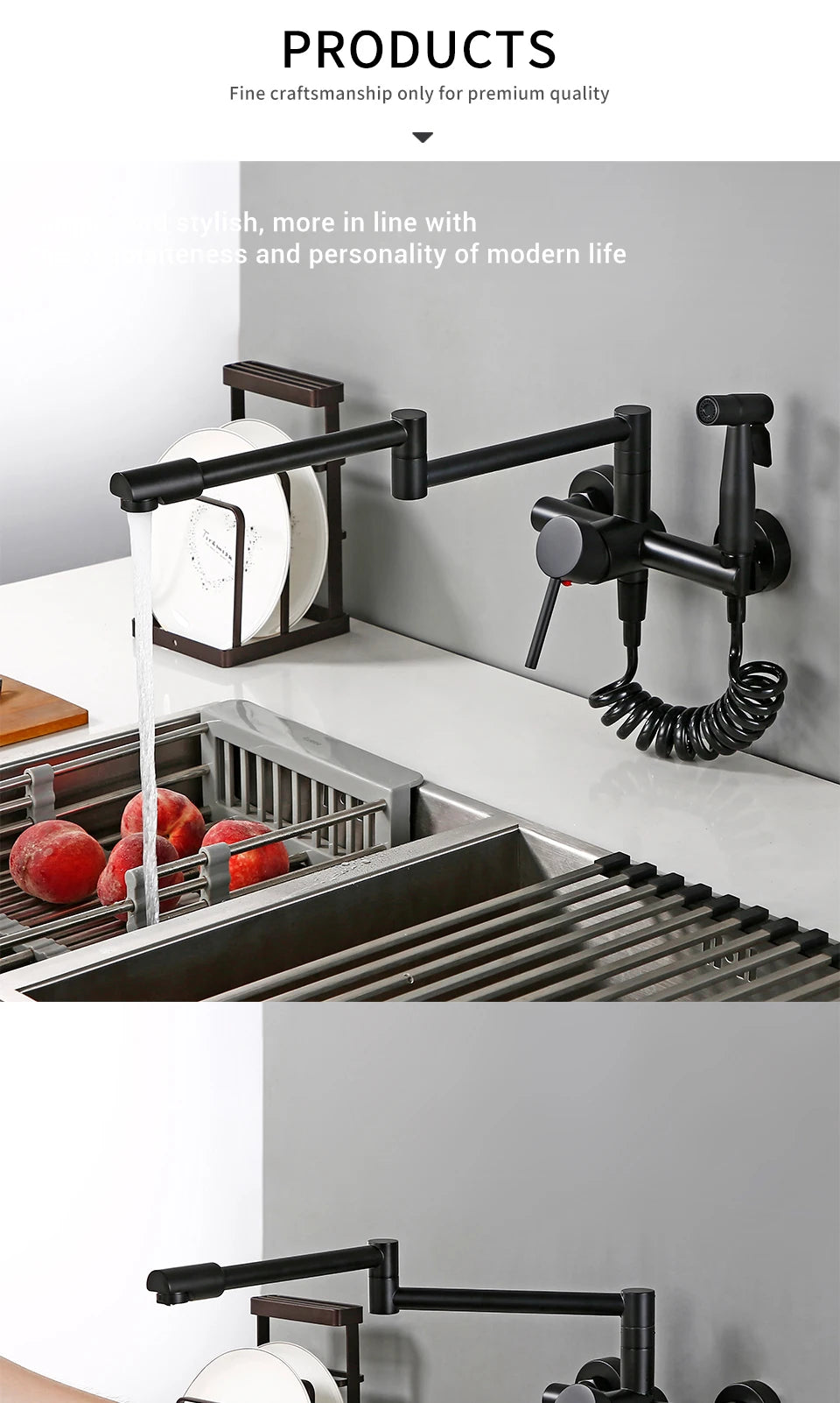Black Cold Pull Out Mixer Tap Pot Filler