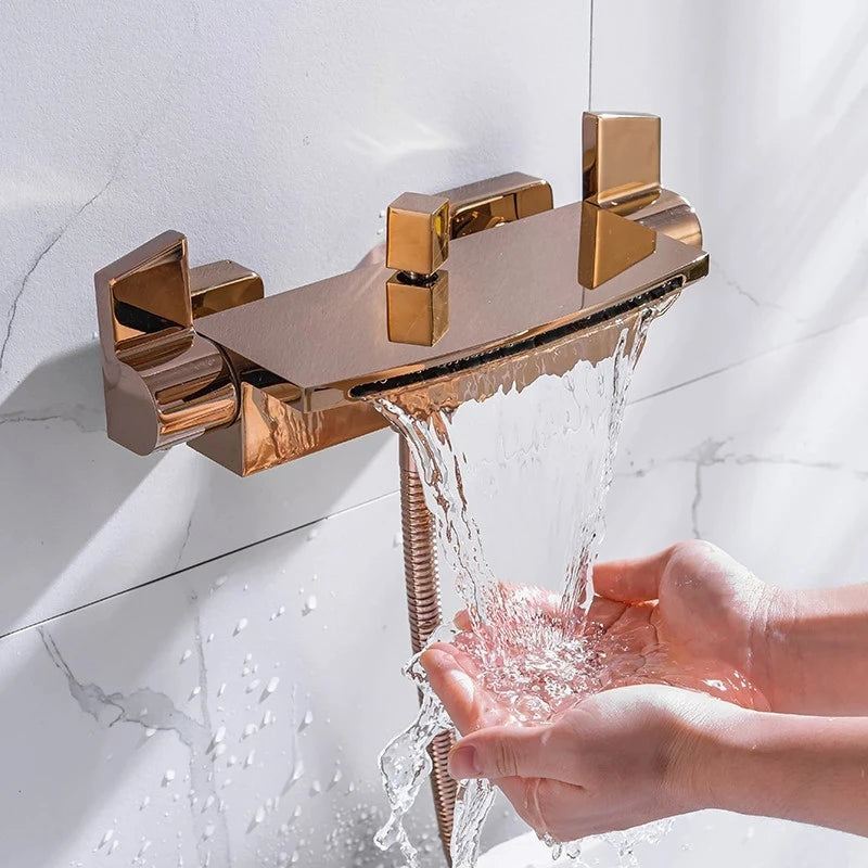 Tuqiu Rose Gold Bathtub Shower Faucet Brass Bathtub