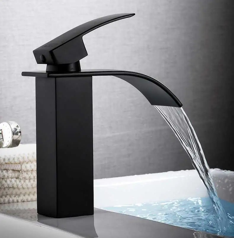 Basin Faucet Gold Black Waterfall Faucet Brass Bathroom