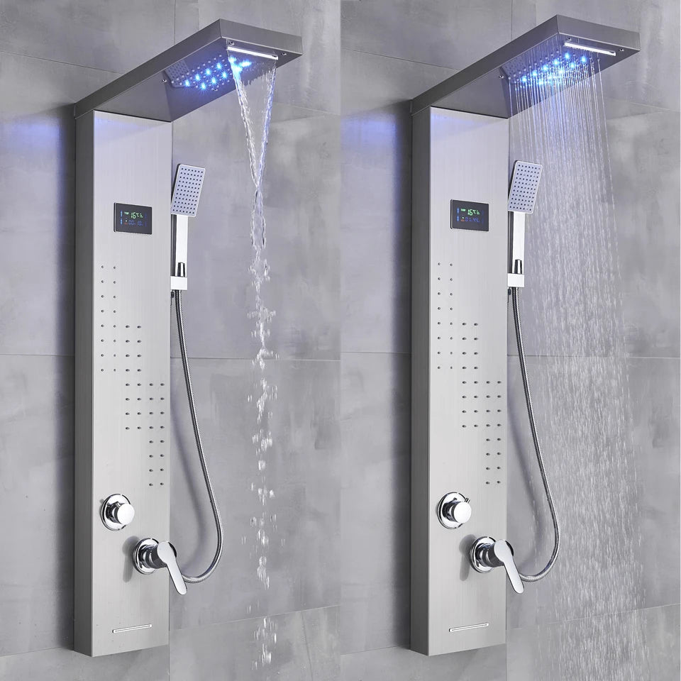 Black/Brushed Bathroom Shower Faucet Led Rainfall Head Shower