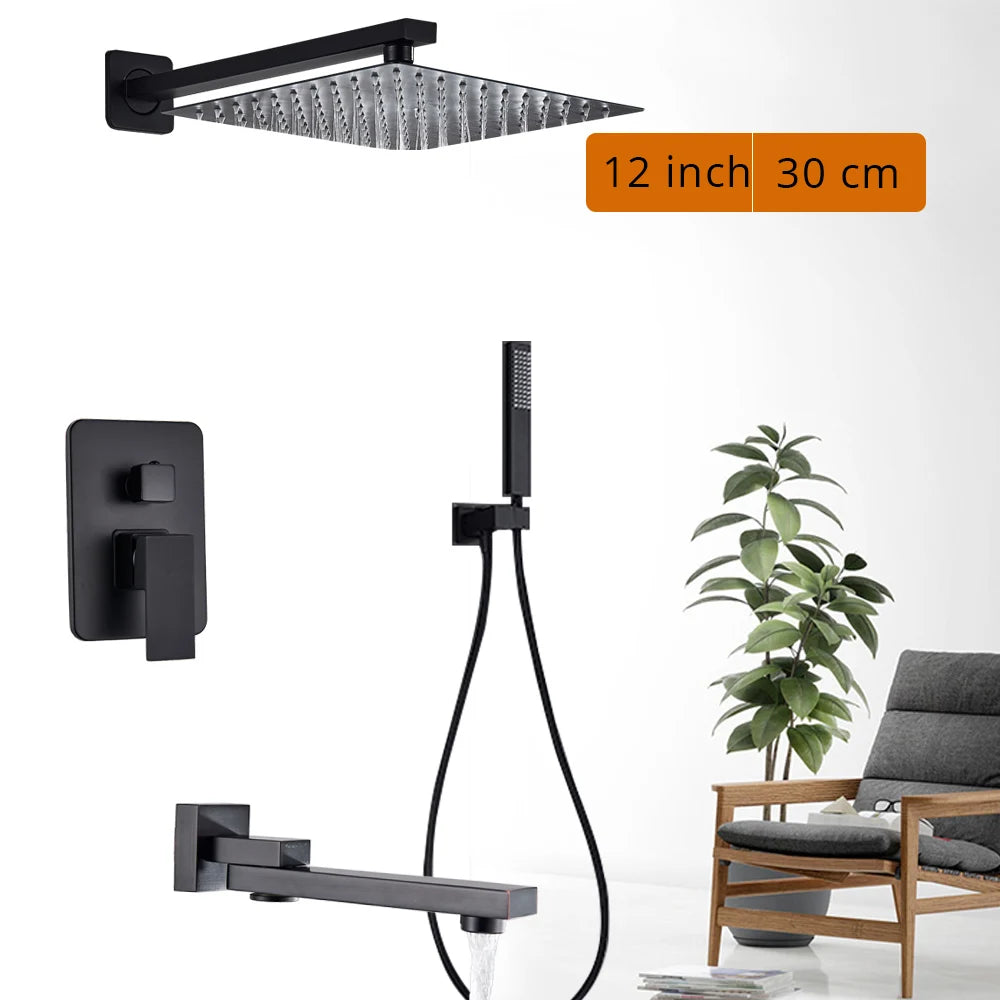 Black Shower Wall Mounted Shower Faucet Mixer 8/10/12/16