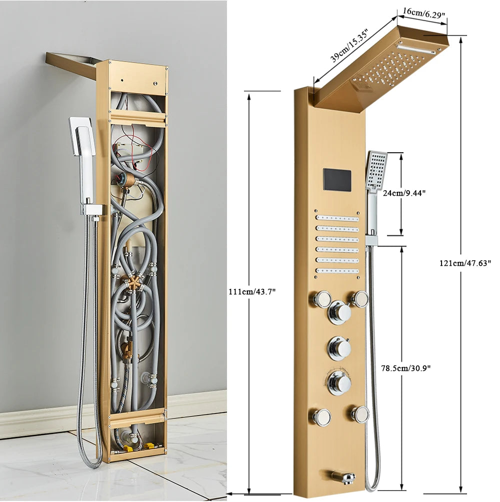 Golden Black Shower Panel Wall Rain Waterfall Shower