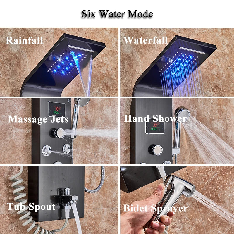 Luxury Bathroom Shower Panel Waterfall Rainfall Shower Head