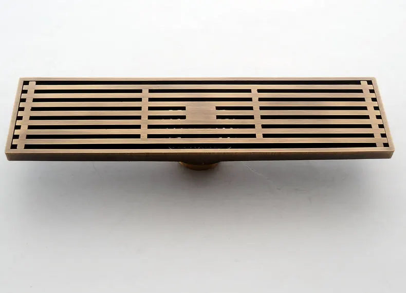 30cmx8cm Rectangle Brass Antique Brushed Carvd Drain Bathroom