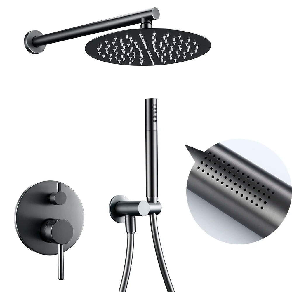 Bagnolux Gun Gray Bath Shower Brass Head Rianfall