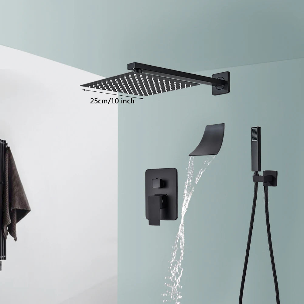 Black Shower Faucets Wall Mounted Rainfall Shower System