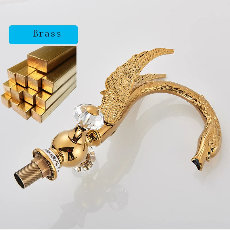 Golden Luxury Swan Basin Faucet Deck Mounted Bathroom
