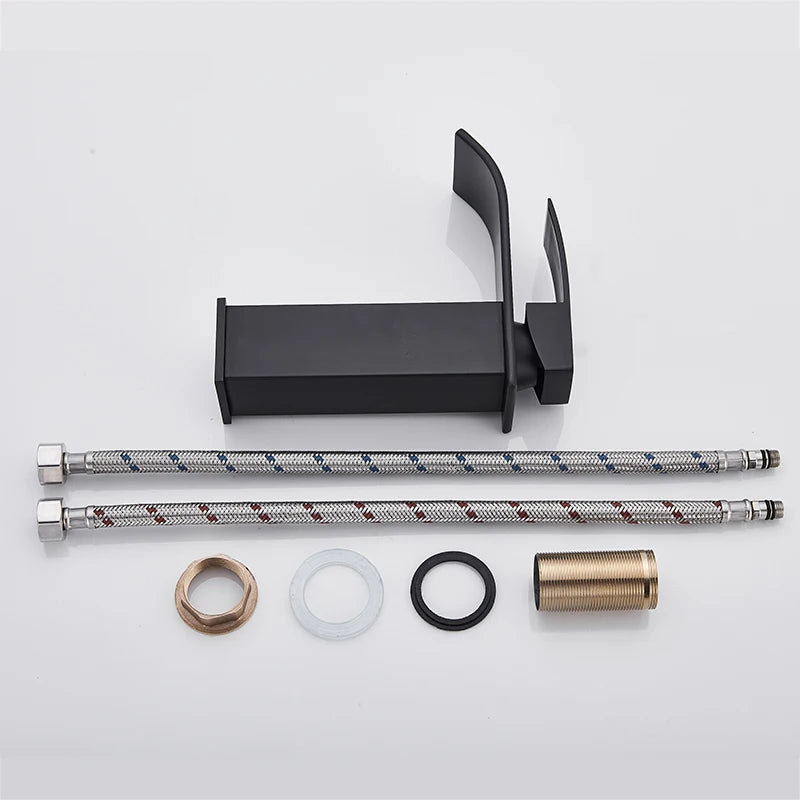 Handle Waterfall Matte Black Bathroom Basin Faucet Waterfall