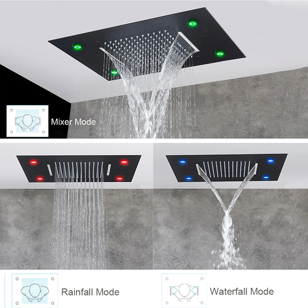 Black Embedded Ceiling Shower Head Intelligent Remote Control