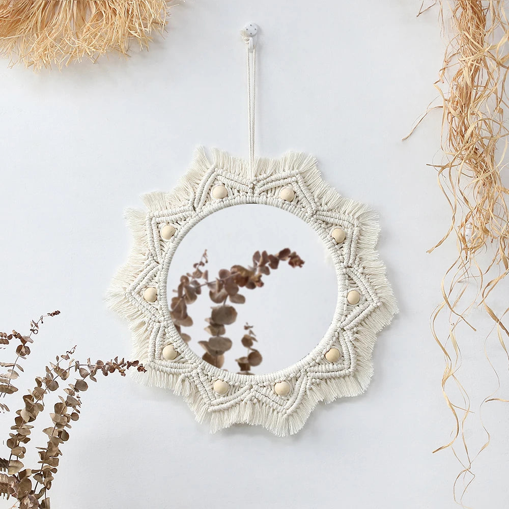 Boho Decorative Mirrors Macrame Round Mirror Aesthetic Room