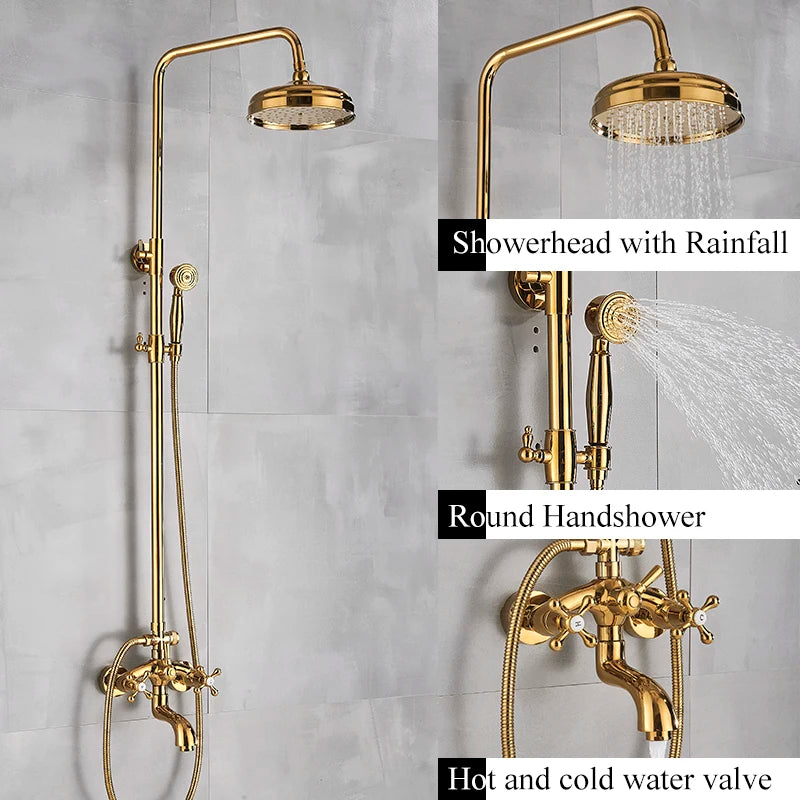 Shbshaimy Antique Brass Bathroom Shower Wall Mounted Rainfall