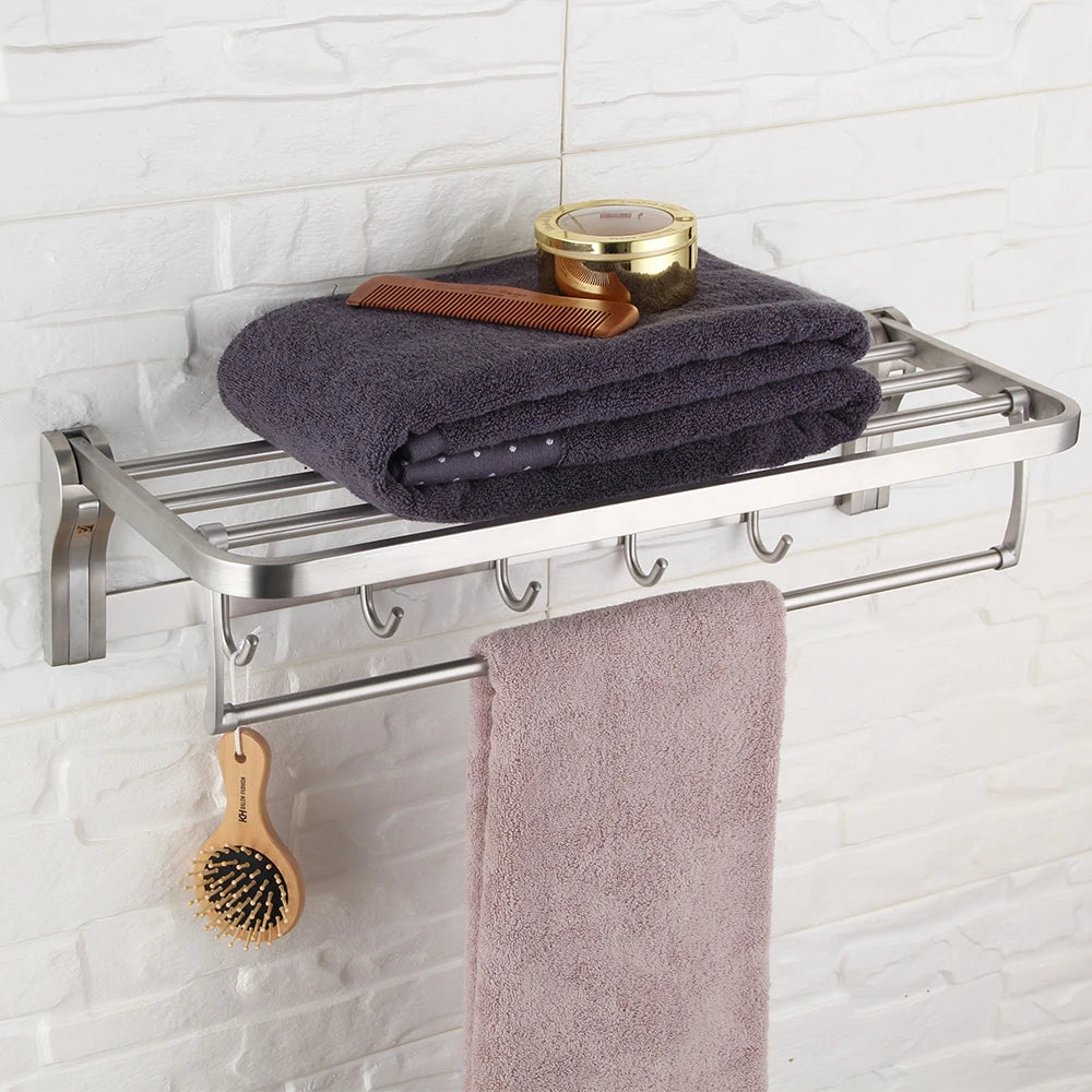 Taicute Towel Rack Shelf Hooks Movable Bar Sus
