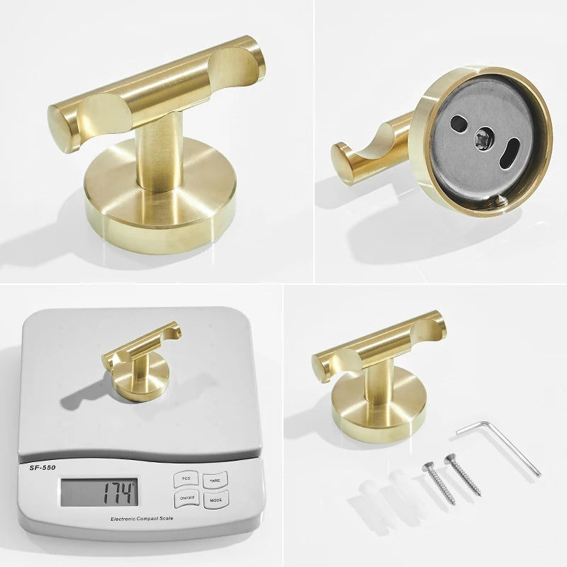 Brush Gold Stainless Steel Clothes Hook Wall Mounted